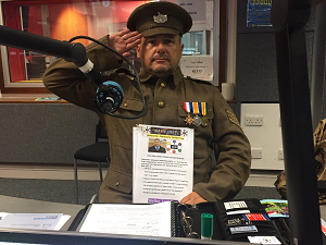 Picture of Christopher Auker-Howlett dressed in WW1 Solider Uniform on the Dominic Cotter Radio Gloucestershire Program 03/09/2019